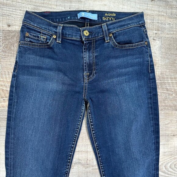 Seven For All Mankind The Ankle Skinny Jeans Women's Sz 27 Blue Slit Ankle - Picture 4 of 9